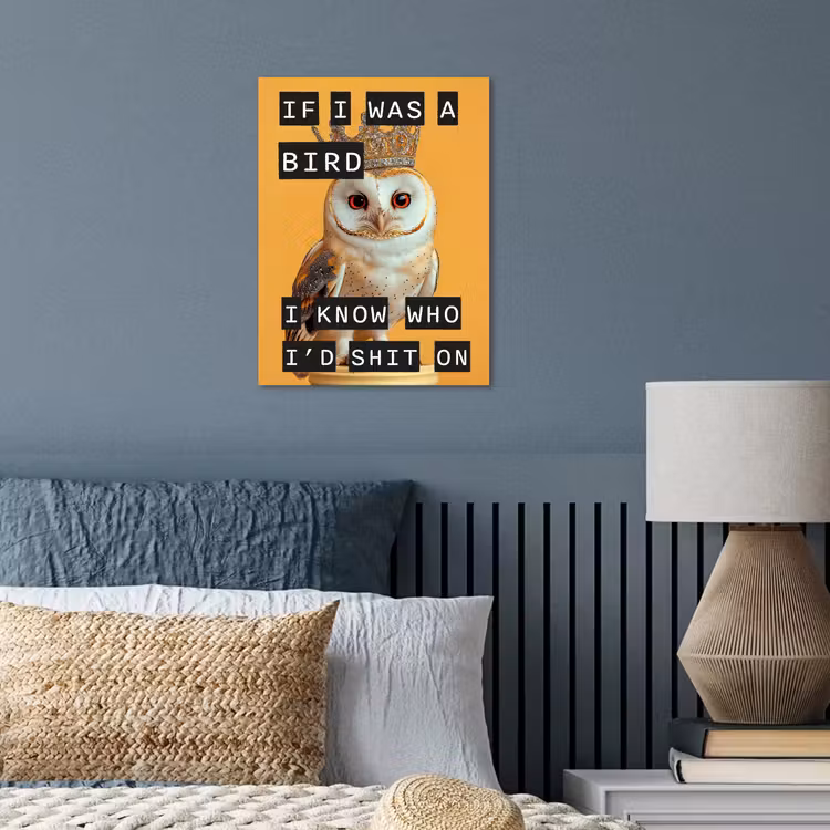 Geel - Uil - Vogel - Decoratie poster papier klein -sfeer2