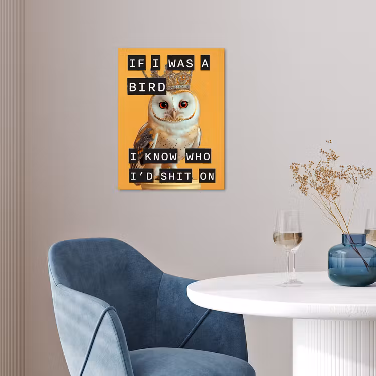 Geel - Uil - Vogel - Decoratie poster papier klein -sfeer3