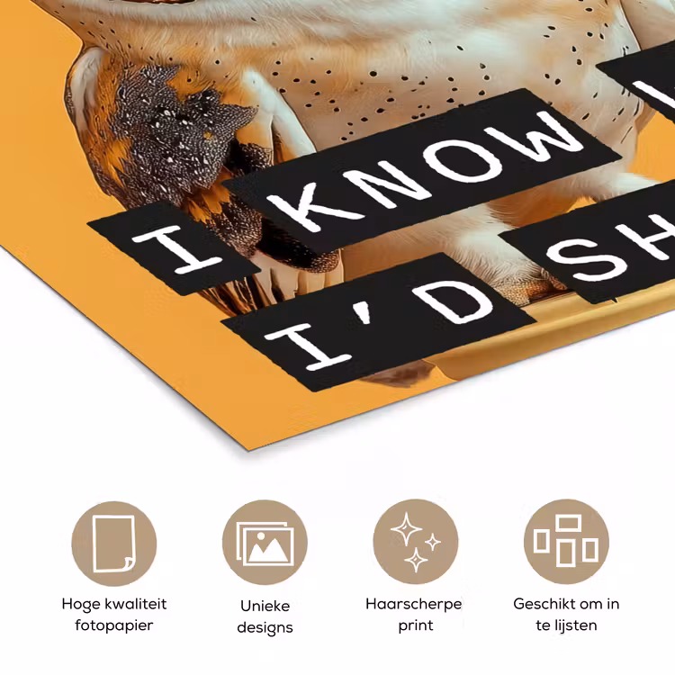 Geel - Uil - Vogel - Decoratie poster papier klein -closeup_NL