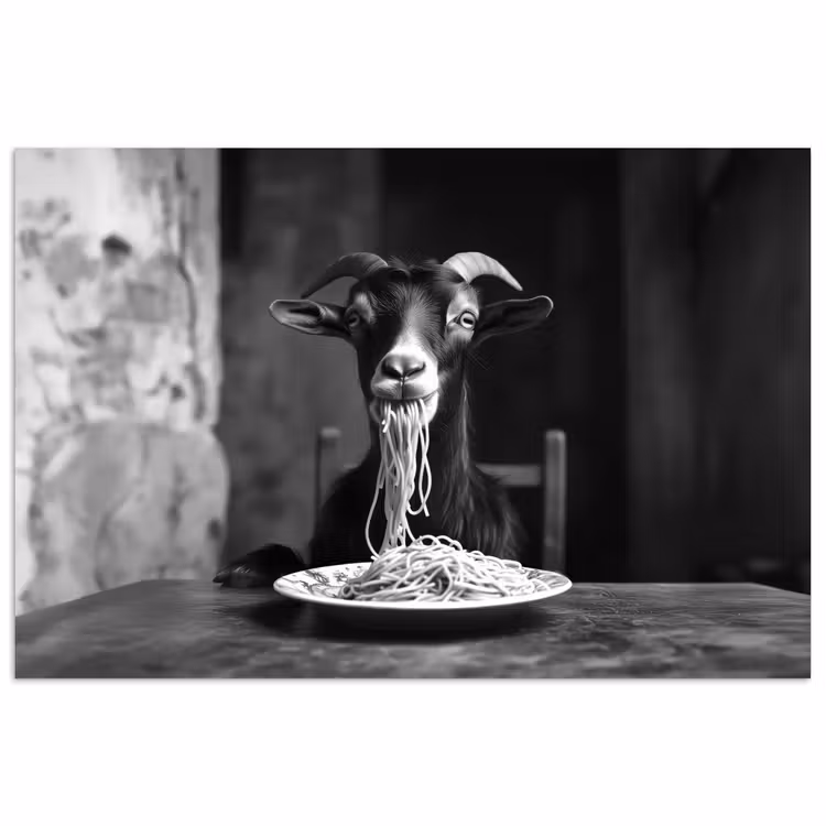 Geit - Bord - Spaghetti - Zwart Wit poster papier klein -3d