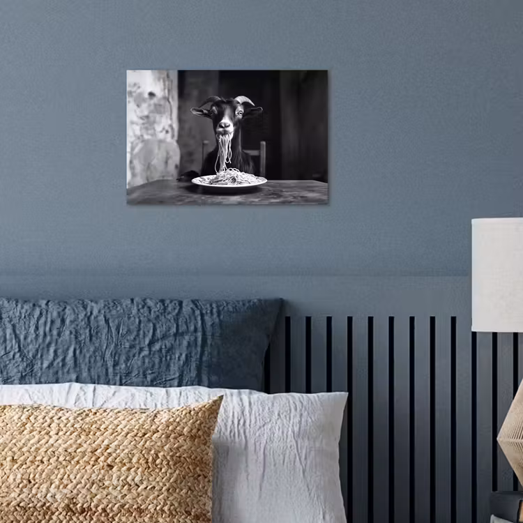 Geit - Bord - Spaghetti - Zwart Wit poster papier klein -sfeer2