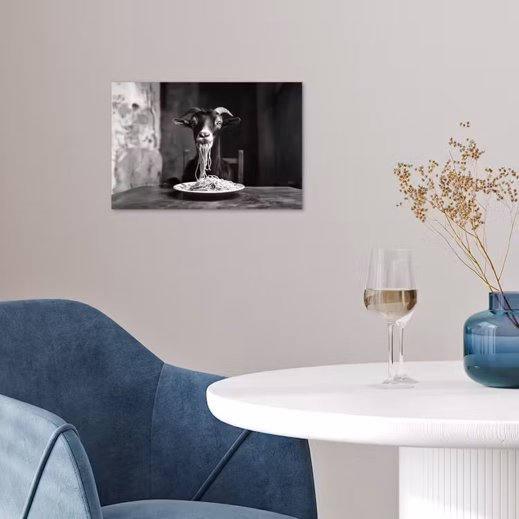 Geit - Bord - Spaghetti - Zwart Wit poster papier klein -sfeer3