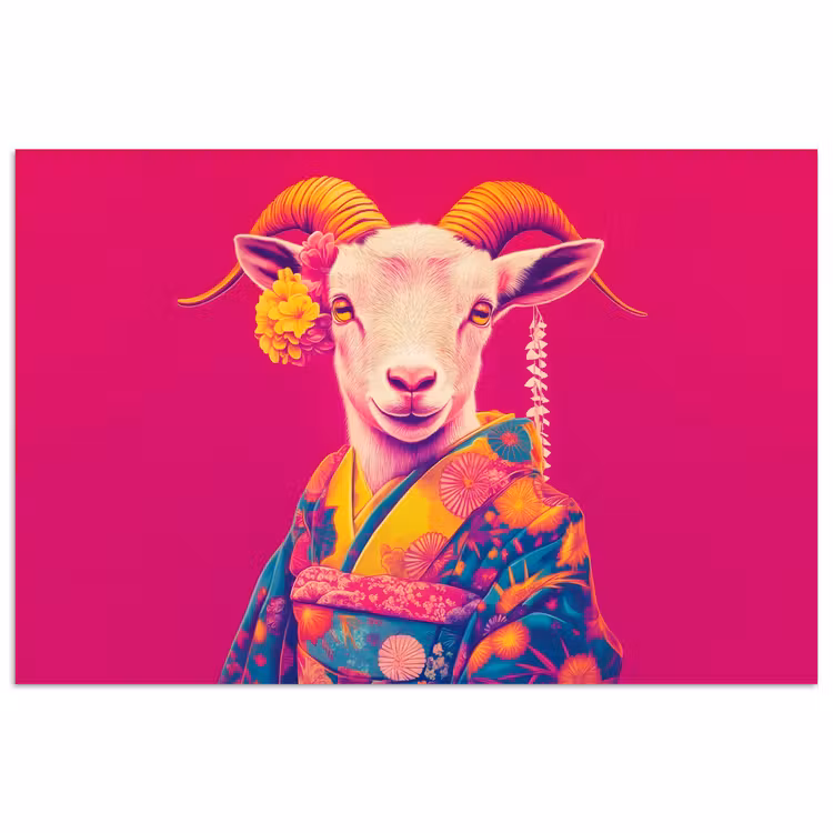 Geit - Hoorns - Kimono - Kleurrijk poster papier klein -3d
