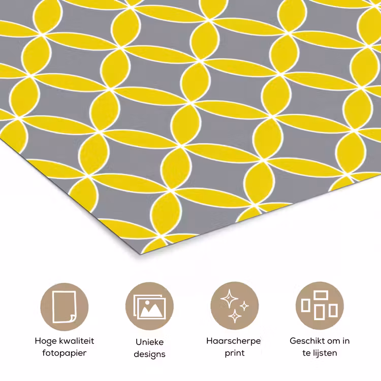 Geometrisch - Cirkels - Modern - Grijs - Geel poster papier klein 62 -closeup_NL