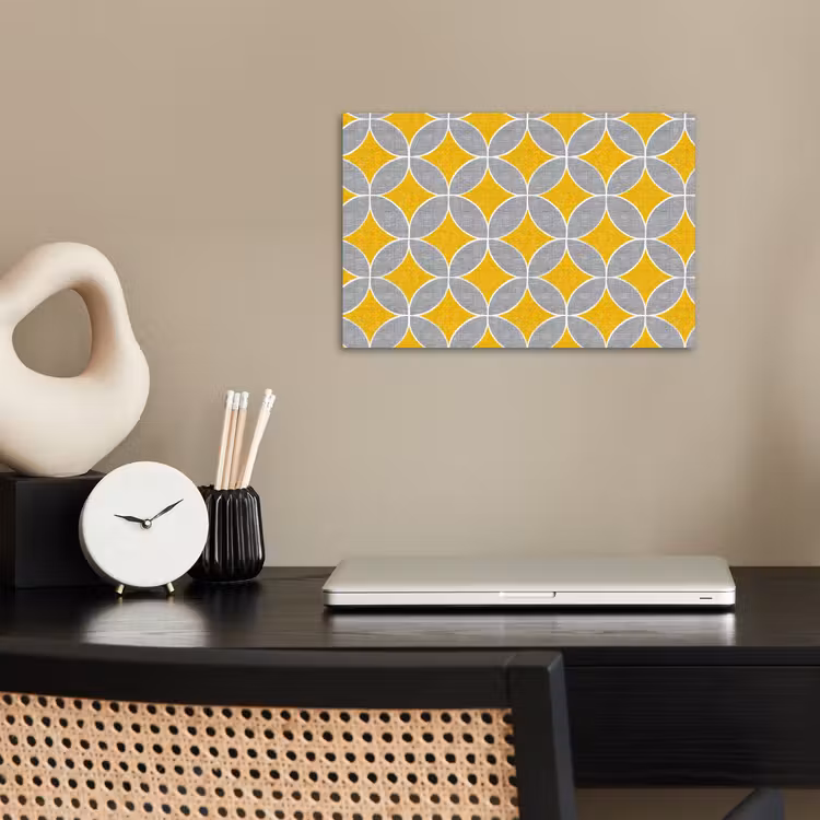 Geometrisch - Cirkels - Textuur - Grijs - Geel poster papier klein 62 -sfeer1
