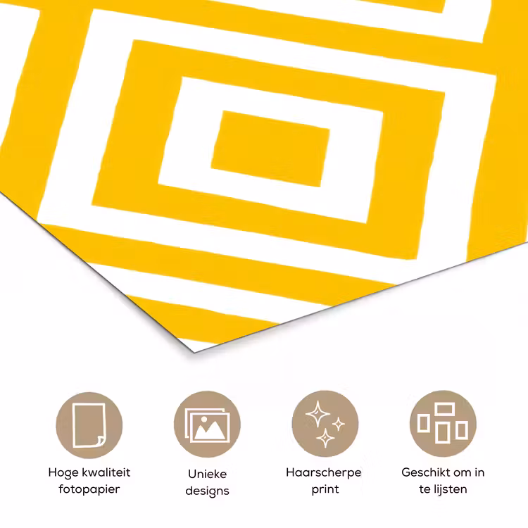 Geometrisch - Lijnen - Modern - Geel - Wit poster papier klein 62 -closeup_NL