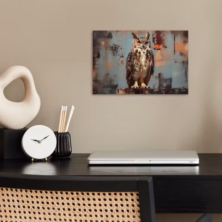 Geschilderd - Abstract - Uil - Bruin poster papier klein -sfeer1