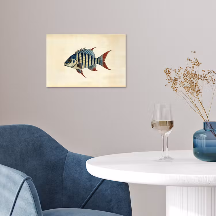 Gestreept - Donkerblauw - Rugvin - Vis poster papier klein -sfeer3