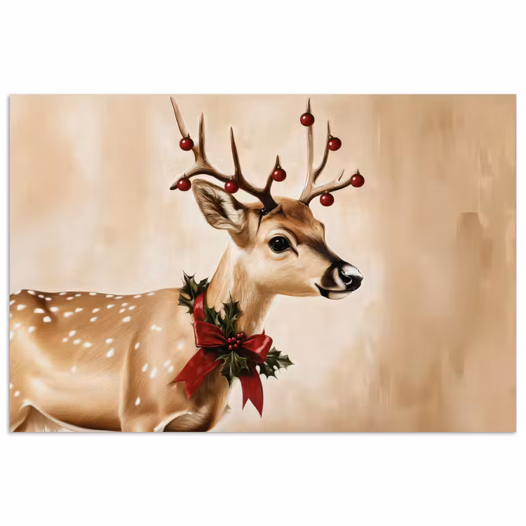 Gewei - Kerst - Rendier - Rood poster papier klein -3d