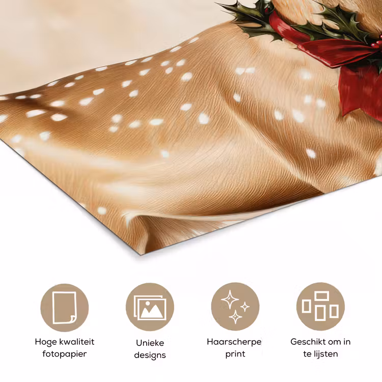 Gewei - Kerst - Rendier - Rood poster papier klein -closeup_NL