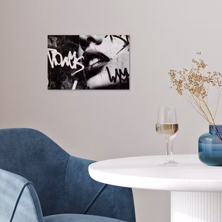 Gezicht - Mond - Graffiti - Zwart poster papier klein -sfeer3