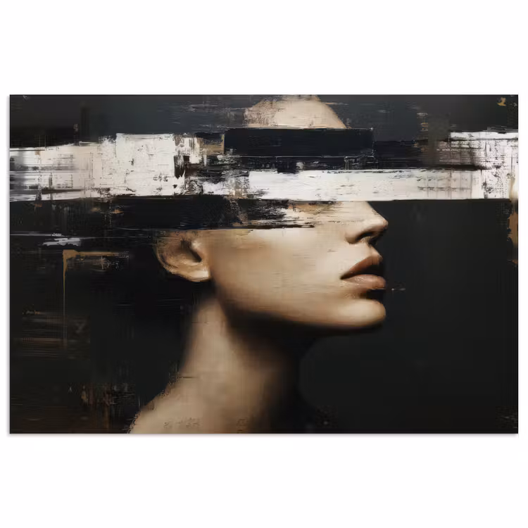 Gezicht - Vrouw - Zwart - Abstract poster papier klein -3d