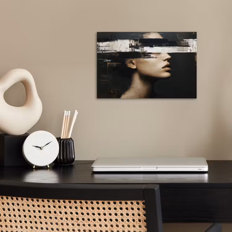 Gezicht - Vrouw - Zwart - Abstract poster papier klein -sfeer1