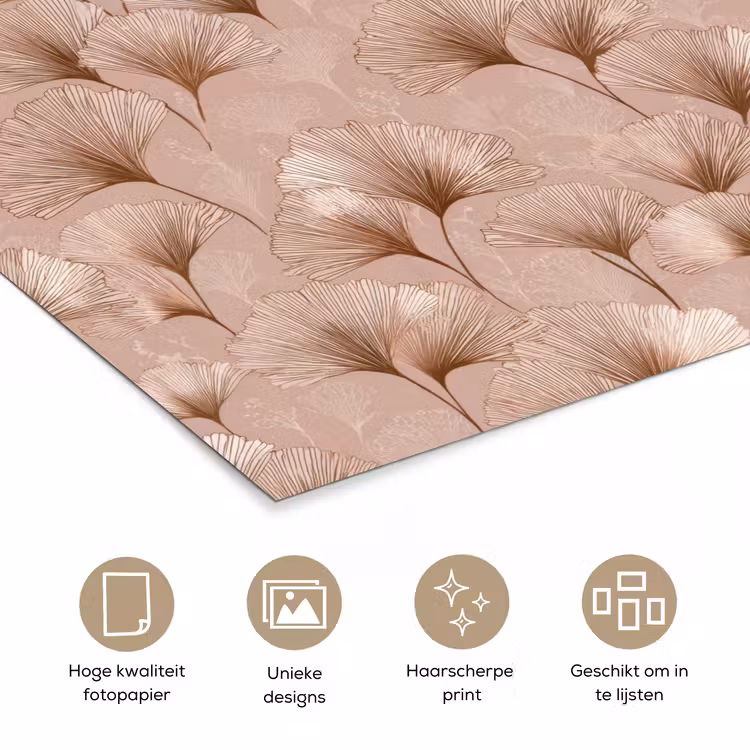 Ginkgo - Patroon - Roze poster papier klein 62 -closeup_NL
