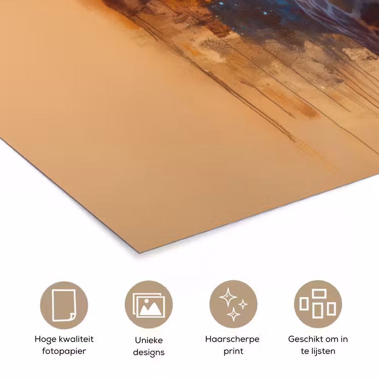 Giraf - Bruin - Abstract - Geschilderd poster papier klein -closeup_NL