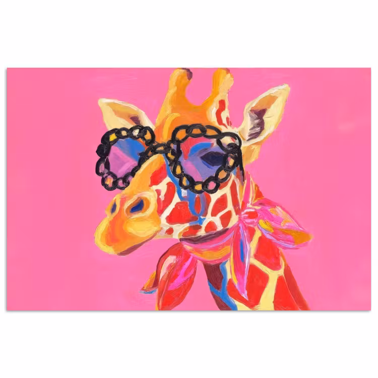 Giraf - Roze - Bril - Sjaal poster papier klein -3d