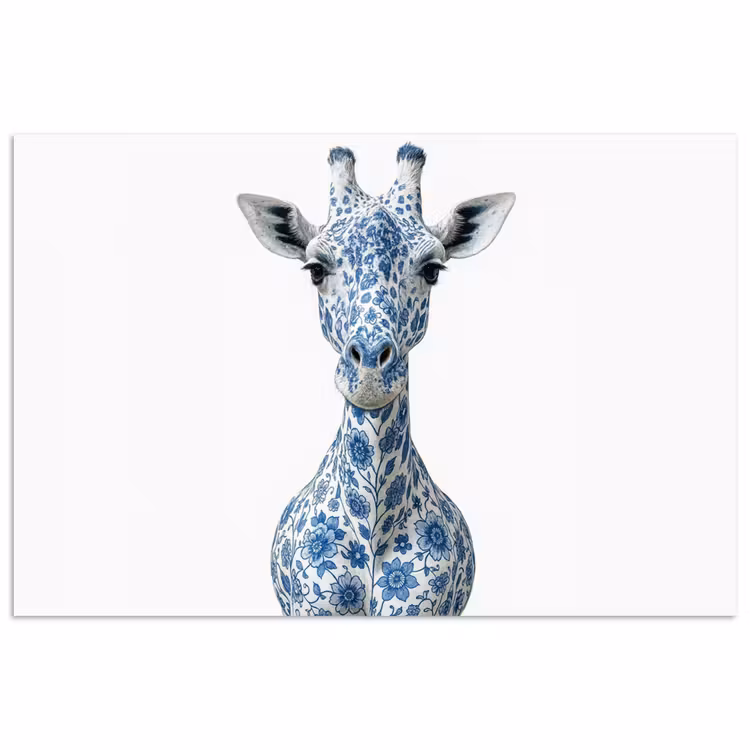 Giraffe - Delfts blauw - Dieren - Minimalistisch poster papier klein -3d