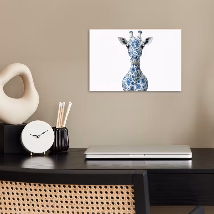 Giraffe - Delfts blauw - Dieren - Minimalistisch poster papier klein -sfeer1