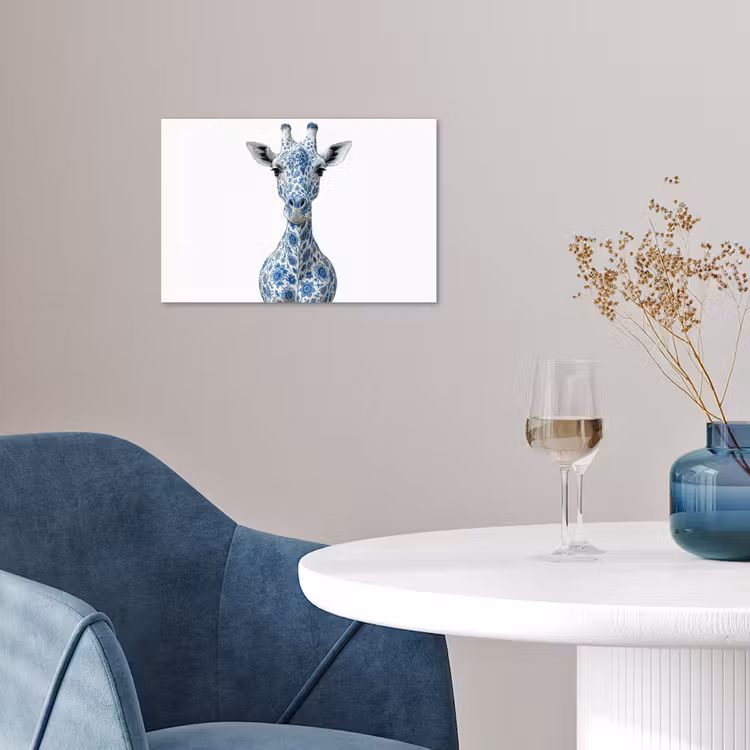 Giraffe - Delfts blauw - Dieren - Minimalistisch poster papier klein -sfeer3