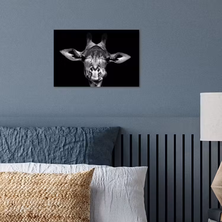 Giraffe - Portret - Dieren - Zwart - Wit poster papier klein -sfeer2
