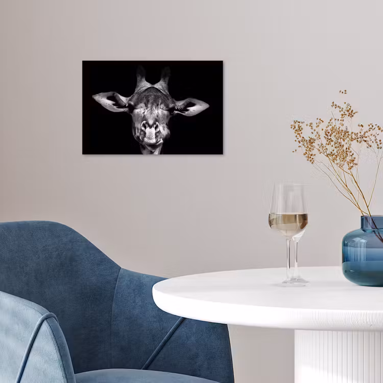 Giraffe - Portret - Dieren - Zwart - Wit poster papier klein -sfeer3