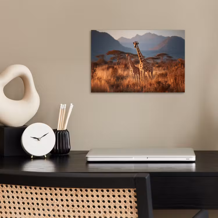 Giraffen - Hoog gras - Acaciabomen poster papier klein -sfeer1