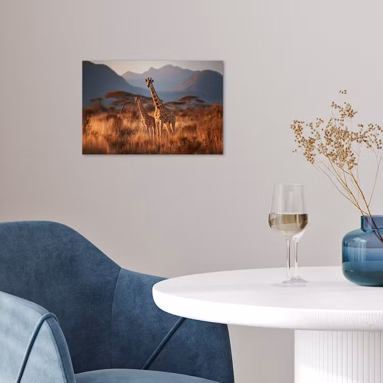 Giraffen - Hoog gras - Acaciabomen poster papier klein -sfeer3