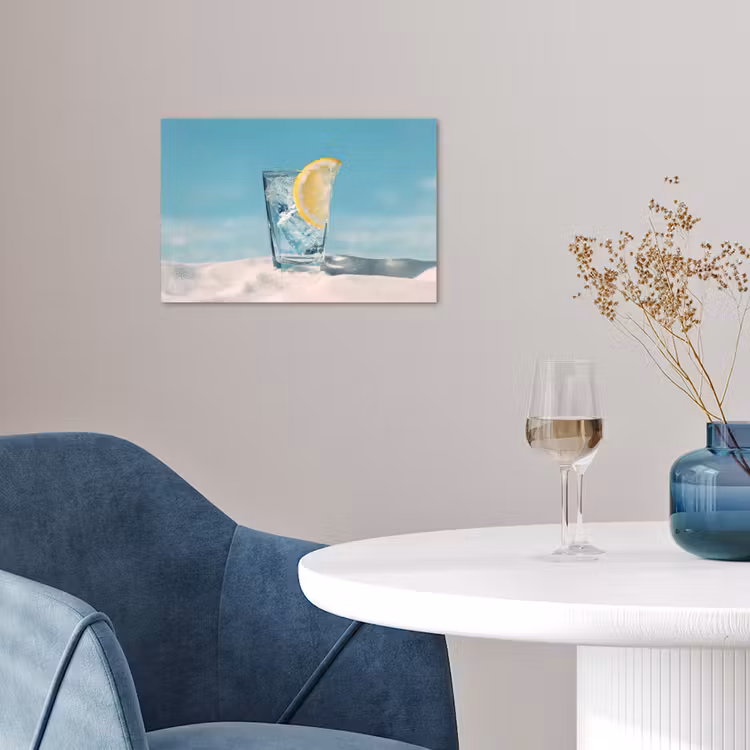 Glas - ijsblokjes - Citroen poster papier klein -sfeer3