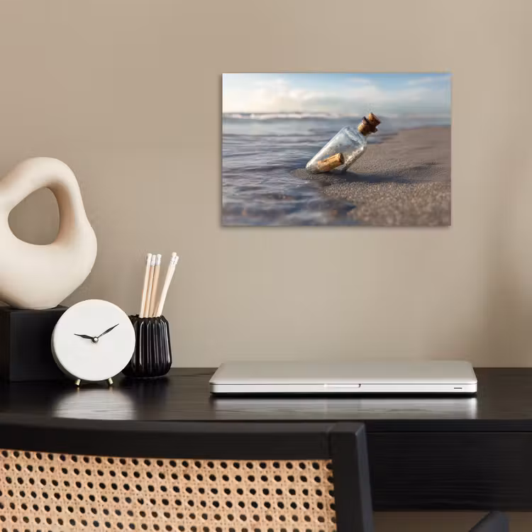 Glazenfles - Post - Zee - Zand poster papier klein -sfeer1