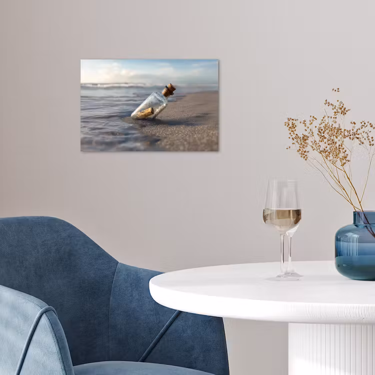 Glazenfles - Post - Zee - Zand poster papier klein -sfeer3