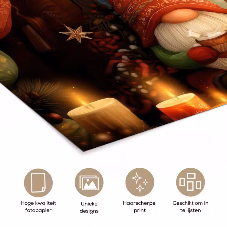 Gnooms - Kerst - Raam - Kleurrijk poster papier klein -closeup_NL