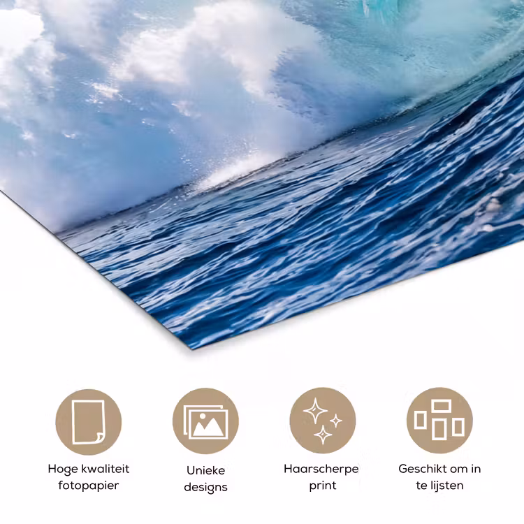 Golf - Oceaan - Water - Dynamisch - Blauw poster papier klein -closeup_NL