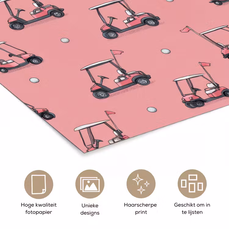 Golfkar - Retro - Roze poster papier klein 62 -closeup_NL