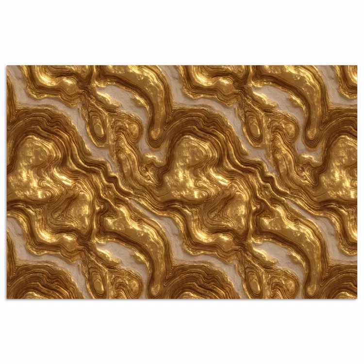 Golven - Organisch - Goud - Crème poster papier klein 62 -3d