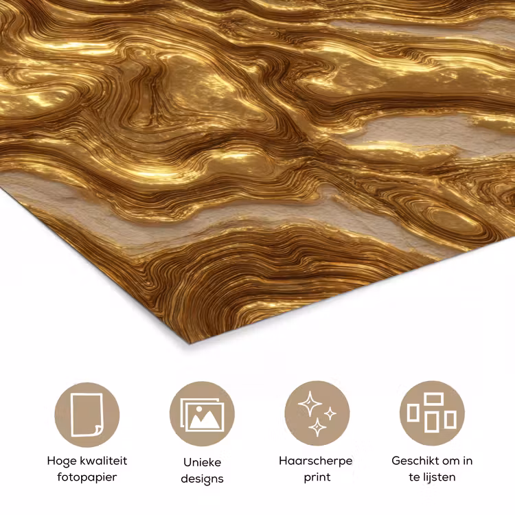 Golven - Organisch - Goud - Crème poster papier klein 62 -closeup_NL