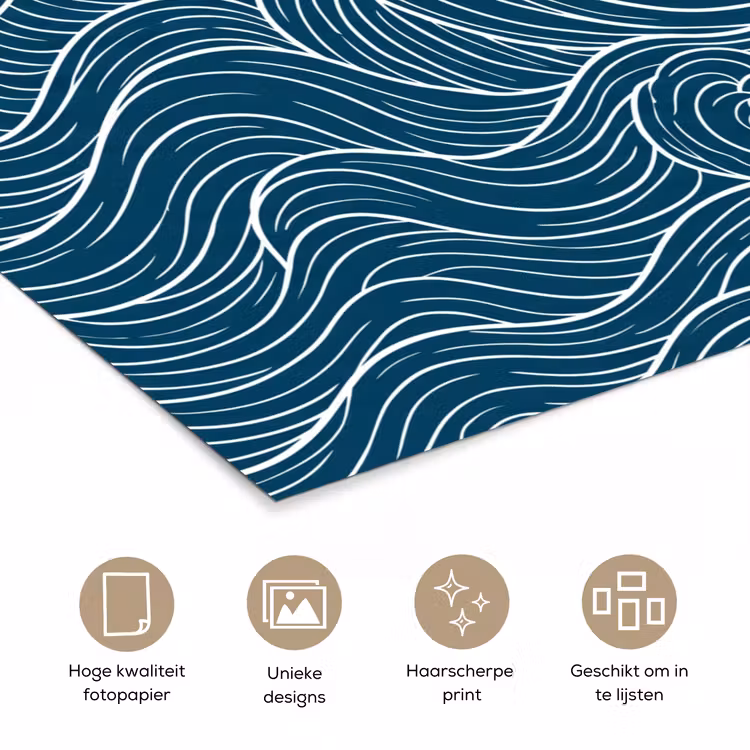 Golven - Spiraal - Water - Abstract - Blauw poster papier klein -closeup_NL