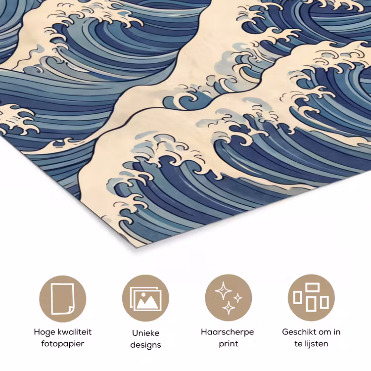 Golven - Zee - Natuur - Abstract - Blauw poster papier klein -closeup_NL