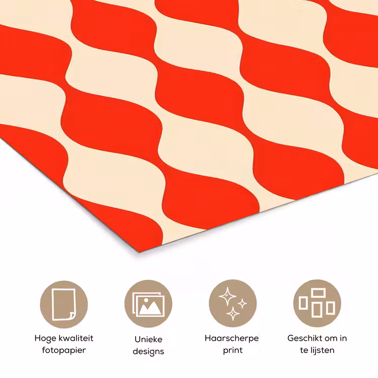 Golvend patroon - Retro - Rood - Beige poster papier klein 62 -closeup_NL