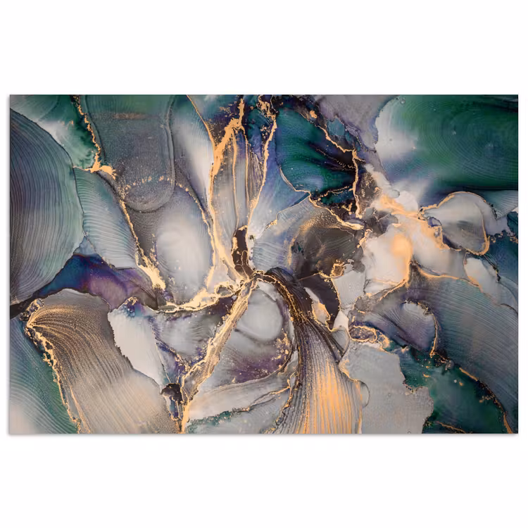Goud - Blauw - Marmer poster papier klein -3d