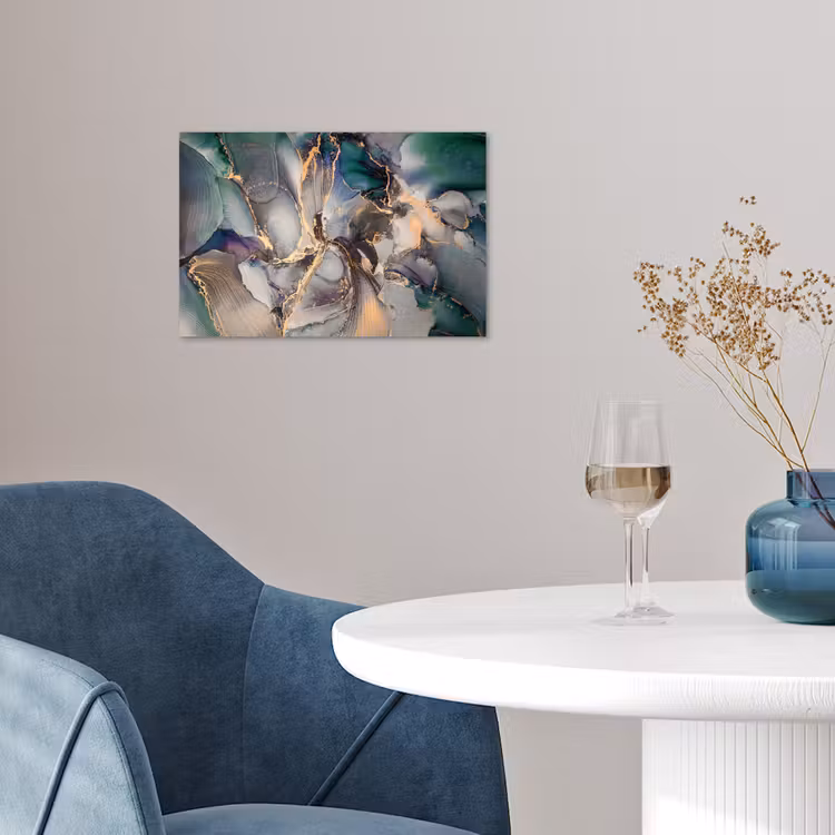 Goud - Blauw - Marmer poster papier klein -sfeer3