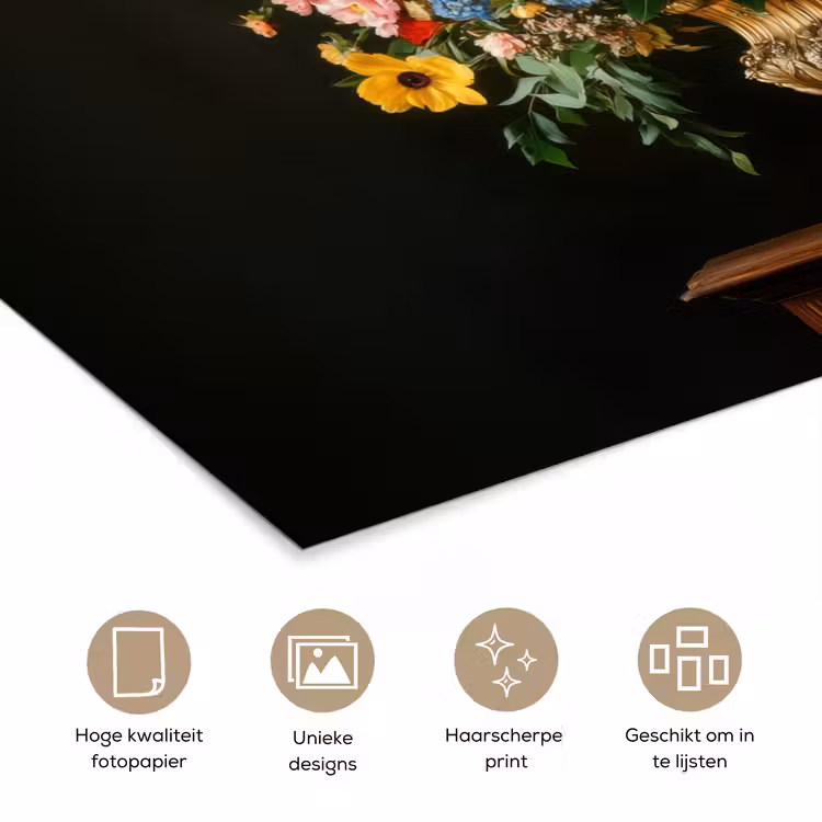 Goud - Bloemen - Kleuren - Vaas poster papier klein -closeup_NL