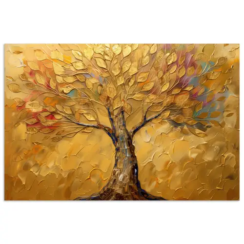 Goud - Boom - Abstract - Modern poster papier klein -3d