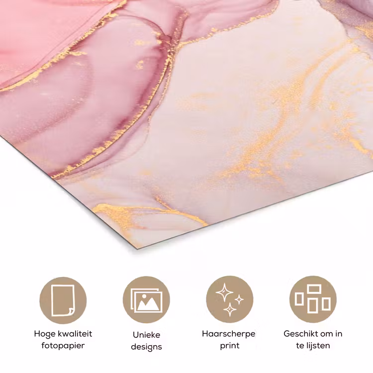 Goud - Marmer - Roze poster papier klein -closeup_NL