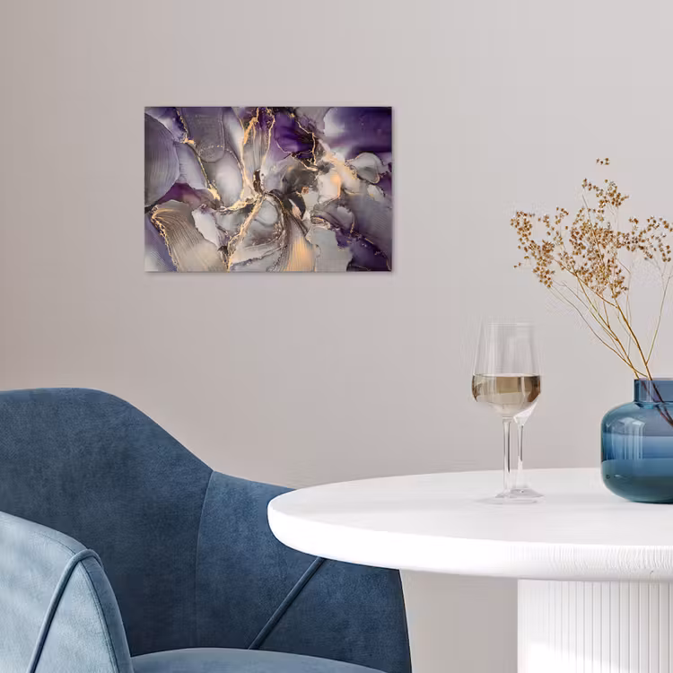 Goud - Paars - Marmer poster papier klein -sfeer3