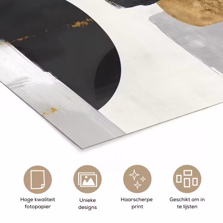 Goud - Rechthoeken - Cirkels - Abstract poster papier klein -closeup_NL