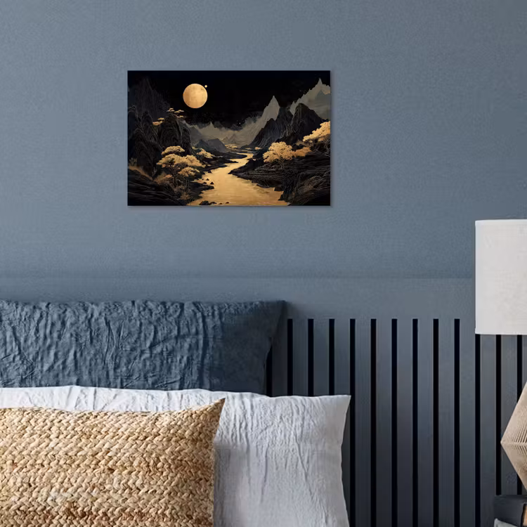 Gouden rivier - Bergen - Maan - Sterrenhemel poster papier klein -sfeer2