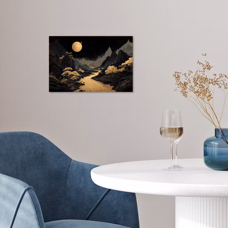 Gouden rivier - Bergen - Maan - Sterrenhemel poster papier klein -sfeer3