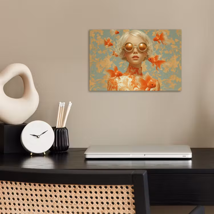 Goudvissen - Oranje - Vrouw - Blond poster papier klein -sfeer1