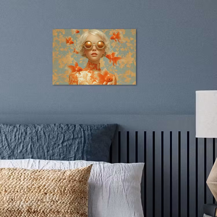 Goudvissen - Oranje - Vrouw - Blond poster papier klein -sfeer2
