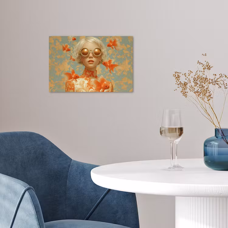 Goudvissen - Oranje - Vrouw - Blond poster papier klein -sfeer3
